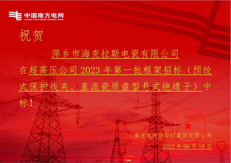 ?？死怪袠?biāo)中國南方電網(wǎng)有限責(zé)任公司超高壓公司2023年第一批框架招標(biāo)（直流瓷質(zhì)盤型懸式絕緣子）